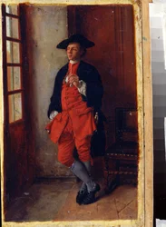 Tupakointi. Polttaa. Ernest Jean Louis Meissonierin (1815-1891) maalaus