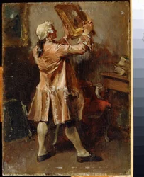 Maalauksen ystävä. (Maalauksen ystävä). Ernest Jean Louis Meissonierin (1815-1891) maalaus. Öljy puulle, ranskalainen taide. Alueellinen taidemuseo, Chernigov