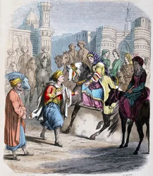 Emina Nosratli attend son fils victorieux Ibrahim Pacha (1789-1848), de retour au Caire apres la campagne arabe en 1818 - Emina El Nosratli (Ibrahim Pashan äiti) odottaa poikansa voittoisaa paluuta Kairoon arabialaisen sotaretken jälkeen 1818. Akvarelli