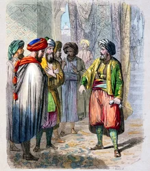 Mehemet Ali (1769-1849) recoit des messages de son fils en campagne en Arabie - Muhammad Ali Pasha eli Mehmet Ali vastaanottaa viestejä poikansa sotaretkeltä Arabiasta. Varmistaakseen opposition kukistamisen Arabiassa Muhammad Ali lähetti poikansa Ib