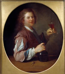 Taiteilijan muotokuva juomarissa Jean Alexis Grimoun (1680-1740) maalaus 1724 Su. 1x0,85 m