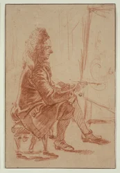 Parrakas maalari (mahdollisesti Claude Audran), noin 1709 (punaliitu härskille paperille, kermanväriselle kartongille).