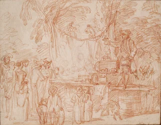 Quack Doctor myy tavaraansa ulkoilmassa, c1700-1720