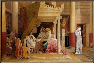 Antiochus-tauti eli Antiochus ja Stratonice Antiochus (324-261 eKr.) on kyllästynyt rakkaudesta äitipuolistaan Stratoniceen. Raymond Balzen maalaus kankaalle Jean Auguste Dominique Ingresin (1780-1867) maalauksen jälkeen 1866 Dim. 0,61x0,92 m Montpellier, 