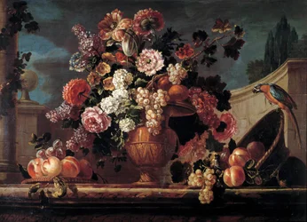 Kukat, hedelmät ja papukaijat Jean Blinin (tai Blainin tai Belinin) Fontenayn maalaus (1653-1715) 1700-luvun Orleans. Kuvataidemuseo