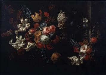 Jan Baptiste Bosschaertin (1667-1746) maalaus ""Kukkakimpun asetelma"" (Kukat) Moskovan Pushkin-museon 1700-luvun yksityiskokoelmat