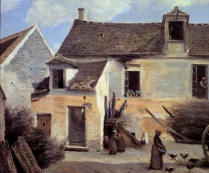 Talonpoikatalon piha lähellä Pariisia Camille Corotin maalaus (1796-1875) 1800-luvun su. 0,46x0,56 m Pariisi, Musee d
