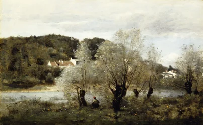 Kalastaja lammen reunalla Avaryn kylässä; Pecheur au Bord de L"Etang a Ville d"Avray, n. 1850-55