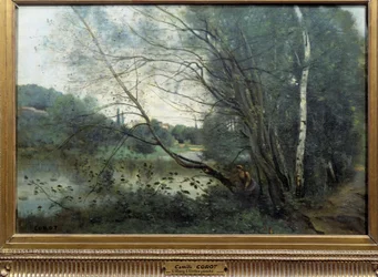 Lampi ja nuoli puu Maalaus Camille Corot (1796-1875) 1800-luvun Reims, Musee des Beaux Arts