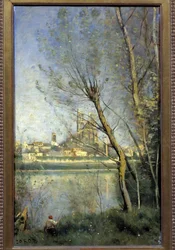 Mantesin katedraali (Mantes-la-Jolie Yvelines) Camille Corotin (1796-1875) maalaus 1865 su. 0,5x0,31 m Reims, Kuvataidemuseo