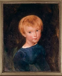 Nuoren pojan muotokuva. Maalaus, joka kuvaa punatukkaista lasta. Camille Corotin (1796-1875) maalaus 1800-luvulta