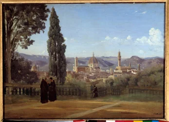 Näkymä Firenzeen Bobolin puutarhoista Camille Corotin (1796-1875) maalaus 1835 su. 0,51x0,73 m