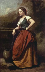 Nuori nainen kaivolla, Jean-Baptiste-Camille Corot (1796-1875), 65x40 cm.