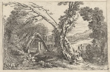 Mies ja nainen kaivamassa, lautanen "A New Book of Landskips", 1637