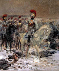 Venäjän kampanja 1812: "" Ennen panosta, karabiinit Winkowossa"" Jean-Baptiste-Edouard Detaillen (1848-1912) maalaus 1800-luku 0,89x0,79 m Pariisi, Musee de l