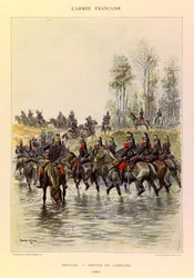 Kapteeni Jules Richardin ranskalaisen armeijan tyypit ja univormut, kuvittanut Edouard Detaille (1848-1912): Lohikäärmeet; Kenttäpalvelu vuonna 1885, yksityinen kokoelma