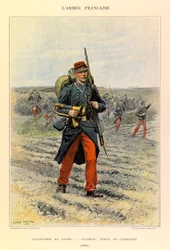 Kapteeni Jules Richardin ranskalaisen armeijan tyypit ja univormut, kuvittanut Edouard Detaille (1848-1912): Line Jalkaväki; Clairon Field Dressissä vuonna 1885, yksityinen kokoelma