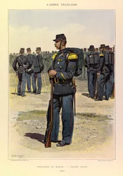 Kapteeni Jules Richardin ranskalaisen armeijan tyypit ja univormut, kuvittanut Edouard Detaille (1848-1912): Merijalkaväki upeassa mekossa vuonna 1887, yksityinen kokoelma