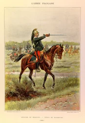 Kapteeni Jules Richardin ranskalaisen armeijan tyypit ja univormut, kuvittanut Edouard Detaille (1848-1912): Lohikäärmeiden upseeri ohjauspuvussa vuonna 1885, yksityinen kokoelma
