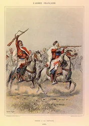Kapteeni Jules Richardin ranskalaisen armeijan tyypit ja univormut, kuvittanut Edouard Detaille (1848-1912): Spahis a la Fantasia vuonna 1886, yksityinen kokoelma