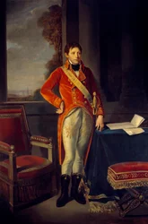 Täyspitkä muotokuva Bonapartesta ensimmäisenä konsulina (1769 - 1821). Johannes Kastaja Greuzen (1725-1805) maalaus