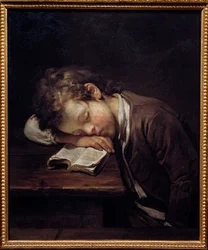 Laiska pikkuinen. Muotokuva nuoresta pojasta, joka tappoi kirjansa. Jean Baptiste Greuzen (1725-1805) maalaus