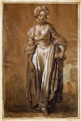 Nuori tyttö seisomassa, piirustus Jean-Baptiste Greuze (1725-1805)