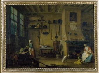 Porvarillinen keittiö - J.B Lallemandin (1716 - 1803) maalaus, 1600-luvun loppu, Dijonin taidemuseo.