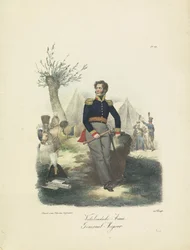 Kenraalimajuri, 1820-1825 Hollannin armeija, kenraalimajuri (otsikko esineessä) Alankomaiden kuningaskunnan sotilasasut. Omistettu Hänen ylhäisyydelleen Willem van Bylandtille (sarjan nimi esineellä)