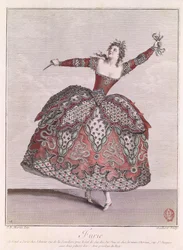 Pukusuunnittelu raivolle Jean-Philippe Rameaun (1683-1764) teoksessa "Hippolyte et Aricie", kaiverrus Rene Gaillard (n. 1710-90)