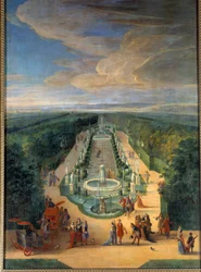 Näkymä Galerie des Antiquesin lehdosta Versaillesin puutarhoissa Jean-Baptiste Martinin (vanhin) maalaus (1659-1735) Noin 1688 su. 2x1,4 m Versailles, musee du chateau