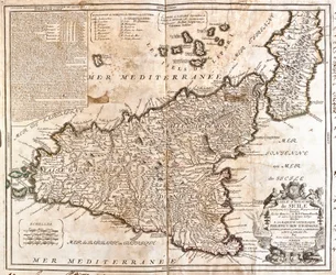Sisilian kuningaskunnan kartta (Italia) (kaiverrus