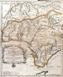 Granadan ja Andalusian valtakuntien kartta (Espanja) (kaiverrus