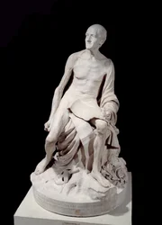 Francois-Marie Arouet dit Voltaire nu (1694-1778) Jean-Baptiste Pigallen (1714-1785) marmoriveistos 1776 Su. 1,5 m Pariisi, Louvre-museo