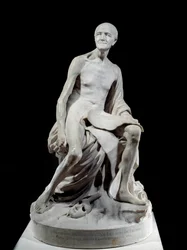 Francois-Marie Arouet dit Voltaire nu (1694-1778) Jean-Baptiste Pigallen (1714-1785) marmoriveistos 1776 Su. 1,5 m Pariisi, Louvre-museo