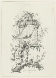 Koristeellinen sävellys chinoiserie-tyyliin Chinoiserie-tyylisiä koristekuvioita Deuxième Cahier de six Baraques Chinoisesille (sarjan nimi)