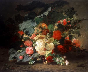 Kukkien koostumus. Jean Baptiste Robien (1821-1910) maalaus Yksityiskokoelma.