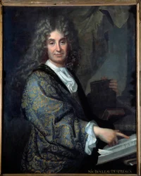 Nicolas Boileaun (1636-1711) muotokuva dit Boileau Despreaux (Boileau-Despreaux), ranskalainen kirjailija - Jean Baptiste Santerren (1651-1717) maalaus - Öljy kankaalle - Aurinko 1,00 X 0,82 m - Beaux, Musee Des Taide - Nicolas Boileaun (1636-1711) muotoku