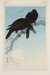 Crows in Moonlight (värillinen puupalikkaprintti)