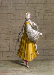 Tyttö Finestä, taulu 72 Charles de Ferriolin teoksesta "Sadan Levantin eri kansoja esittävän painokuvan kokoelma", kaivertanut J. de Franssieres, 1707-08