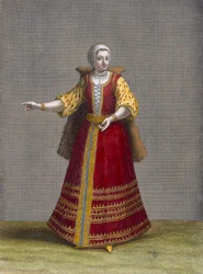 Unkarilainen nainen, levy 77 Charles de Ferriolin kokoelmasta Sata vedosta, jotka edustavat Levantin eri kansakuntia, kaiverrus Jean-Baptiste Haussard (fl.1679-1749), 1707-08 (
