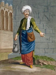 Kiertelevä parturi, taulu 58 Charles de Ferriolin teoksesta "Sadan vedoksen kokoelma, joka esittää Levantin eri kansakuntia", kaivertanut Gerard Scotin (1671-1716), 1707-08