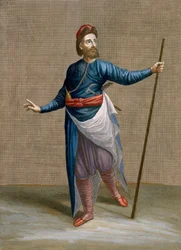 Armenialainen arkkitehti, taulu 88 Charles de Ferriolin teoksesta "Kokoelma sadasta Levantin eri kansoja esittävästä painokuvasta", kaivertanut J. de Franssieres, 1707-08