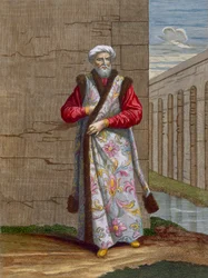 Kapteeni Pacha, levy 36 Charles de Ferriolin teoksesta "Sata vedosta, jotka edustavat Levantin eri kansakuntia", kaiverrus Gerard Scotin (1671-1716), 1707-08 (värillinen eng)