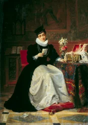 Nainen lukemassa kirjettä Jea-Baptiste Victor Loutrelin (1821-1908) maalaus 1800-luvun su. 0,48x0,34 m Rouen, Musee des Beaux Arts