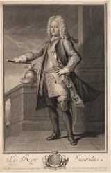 Stanislas Leszczynski (Leczinski), jota kutsutaan Hyväntekijäksi - Stanislaw I Leszczynski (1677-1766), Puolan kuningas - Van Loo, Jean Baptiste (1684-1745) - 1705 - Kuparikaiverrus - 53,5x33 - Yksityiskokoelma