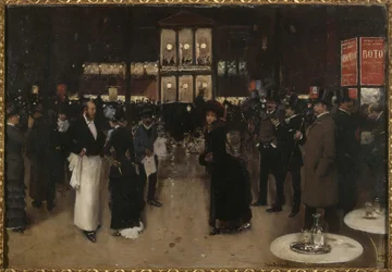 Boulevard Montmartre yöllä, Théâtre des Variétés -teatterin edessä, noin 1885 (öljy kankaalle).