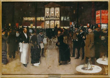 Bulevardi Theatre des Varietesin edessä, Pariisi, yöllä (maalaus kankaalle)