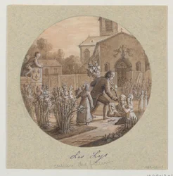 Suunnittelu maalatulle posliinilautaselle, Les Lys (Lillies), Service de la Culture des Fleurs (kukkien viljelypalvelu)