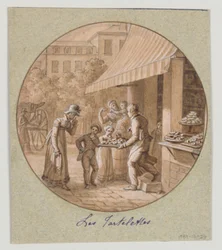 Suunnittelu maalatulle posliinilautaselle, Les Tartelettes (Little Tarts) Service des Objets de Dessertsille (jälkiruokapalvelu)